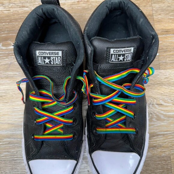 Converse CT Street Mid-Black Leather- Rainbow Laces Men s Size 8 - Picture 2 of 6